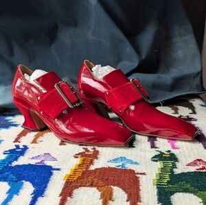 John Fluevog Red Monkstrap Superfine Bishop